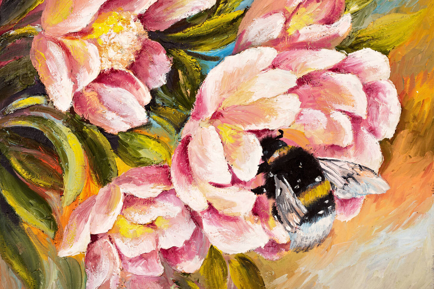 Картина маслом пчела на цветке