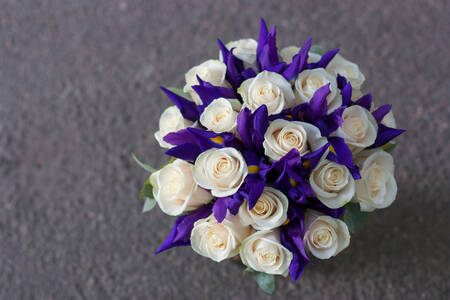 Bouquet of roses and irises