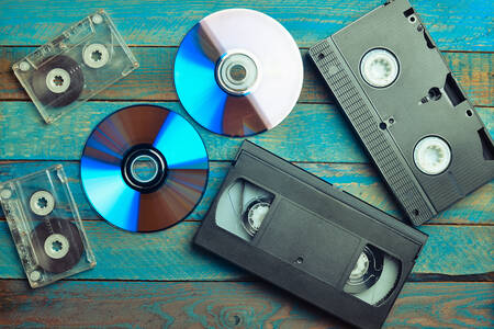 Audio cassettes, video cassettes, compact discs