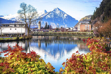 A view of the snow-capped peaks of the Bernese Alps