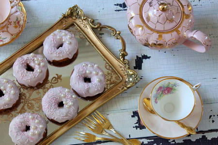 Donuts on a golden tray