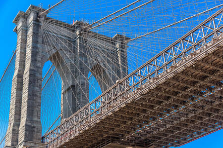 Bottom view of the Brooklyn Bridge