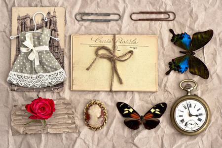 Vintage items and butterflies