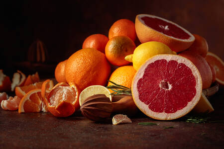 Citrus fruits on an old table
