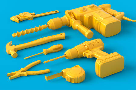 Εργαλεία κατασκευής σε κίτρινο χρώμα