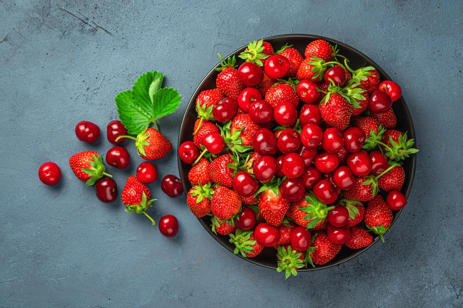 Cherries and strawberries