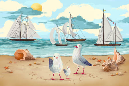 Seagulls on the shore