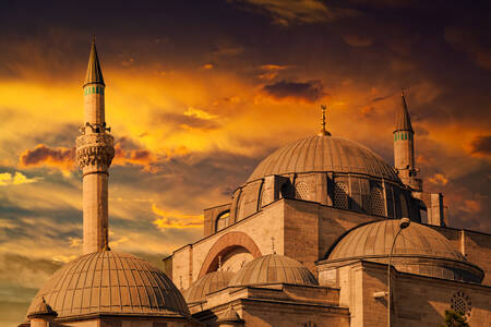 Mosque domes at sunset