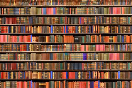 Shelves with old books in the library