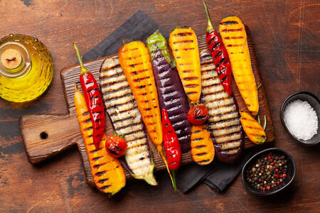 Grilled vegetables on a board