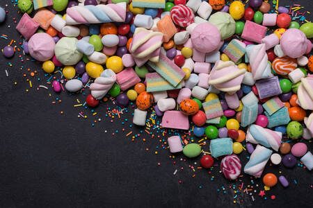 Multicolored candies and marshmallows