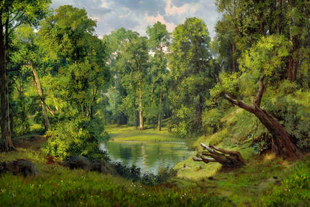 Paisaje con un río en el bosque