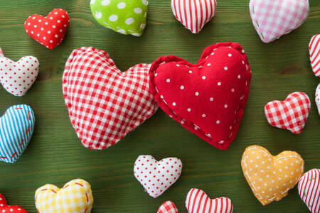 Hearts made of multi-colored fabrics
