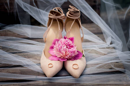 Wedding rings on shoes