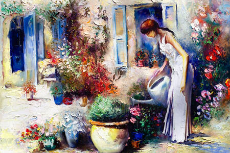 Çiçek açan bir bahçede kız