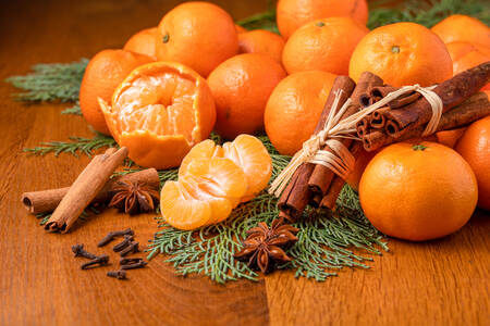 Tangerines and cinnamon sticks