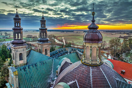 Domes of the abbey in Ląd, Poland