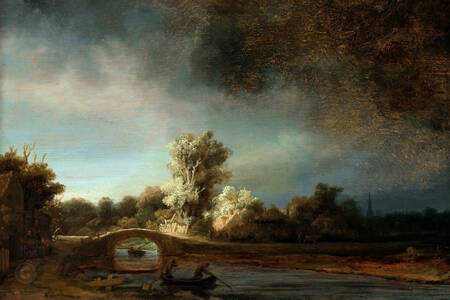 Rembrandt Harmenszoon van Rijn "Landscape with a Stone Bridge"