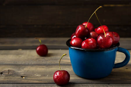 Cherry in a blue mug