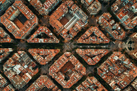 Una vista a volo d'uccello dell'architettura di Barcellona