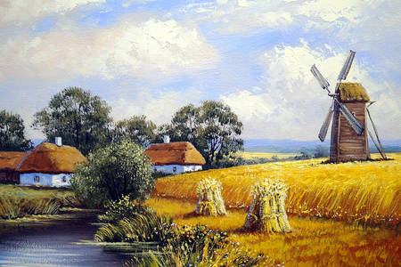 Mill in wheat field