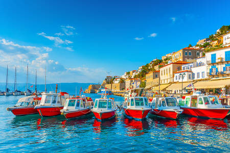 Boats in the port of Hydra Island
