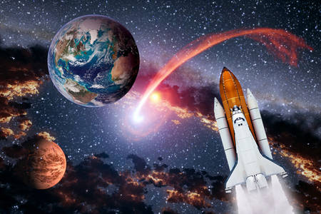 Space shuttle en planeten