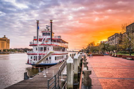 Sunrise on the waterfront in Savannah, Georgia