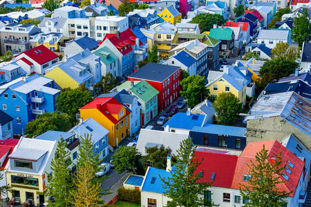 Farebné domy v Reykjavíku