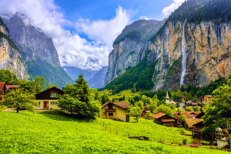 View of the village of Lauterbrunnen
