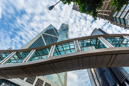 Glass bridge and skyscrapers of Hong Kong
