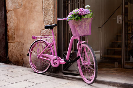 Roze fiets met bloemen