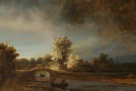 Rembrandt Harmenszoon Van Rijn: "Paesaggio con un ponte di pietra"