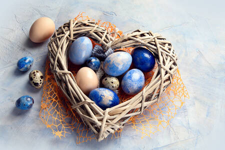 Easter eggs in a woven heart