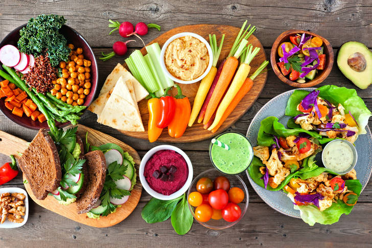 Dishes with vegetables on the table