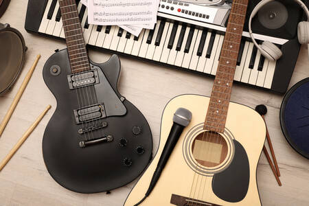 Guitars, microphone and synthesizer