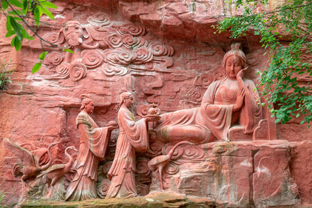 Stone carving on Mount Emeishan