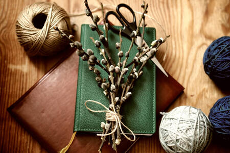 Books and yarn on the table