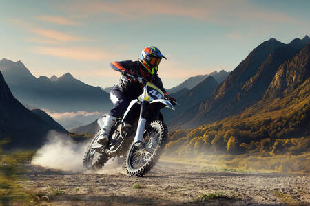 Motorcyclist on a mountain road