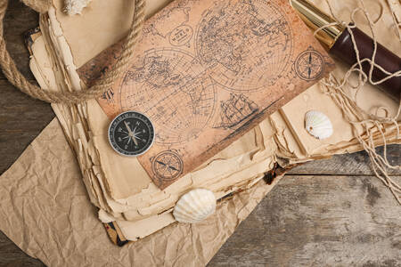 Compass on an old world map