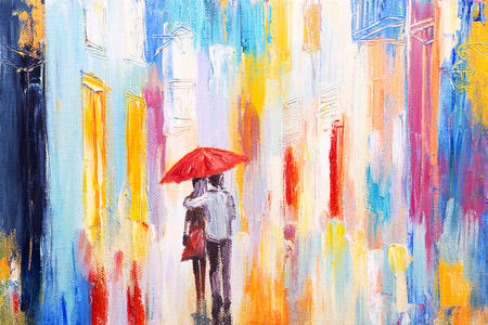 Casal sob um guarda-chuva