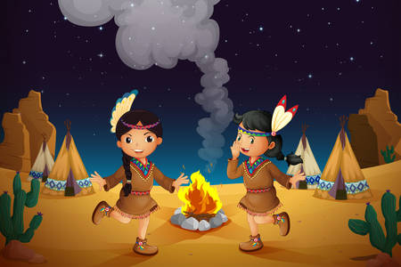 Pequeños indios junto al fuego