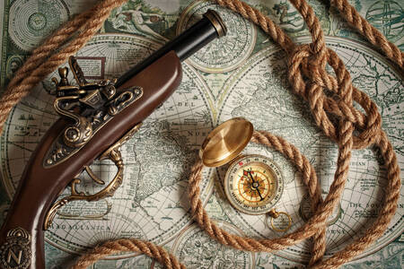 Piratenmuskete, Kompass und Seil
