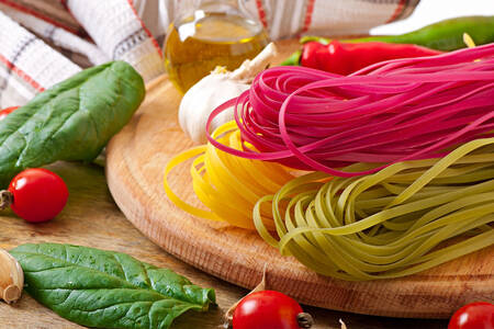 Multi-colored fettuccine pasta