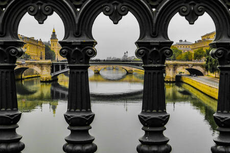 Zicht op de brug Notre Dame