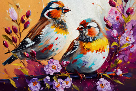 Finches in flowers