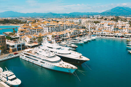 View of luxury yachts in Puerto Banus Marina