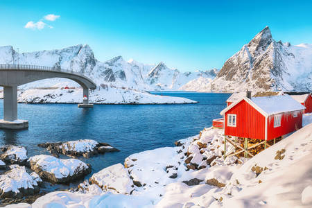 View of the village and the Hamnoy bridge