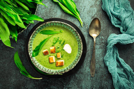 Wild garlic soup with croutons