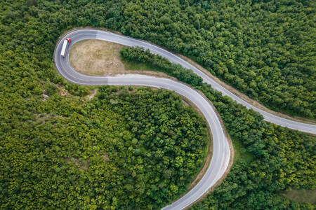 Top view of a winding road